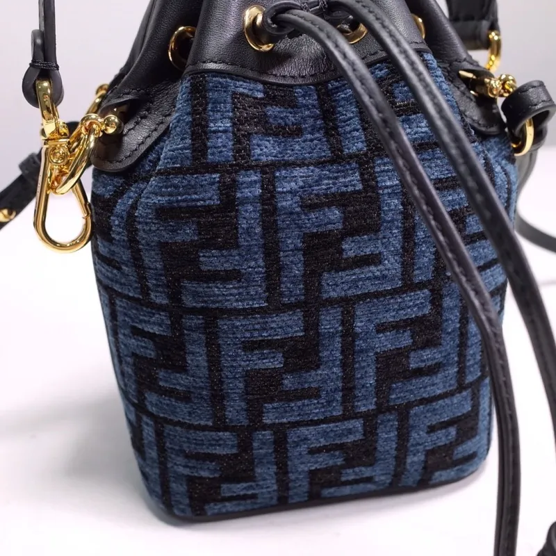 Fendi Blue FF Monogram Mini Bucket Bag - Image 3