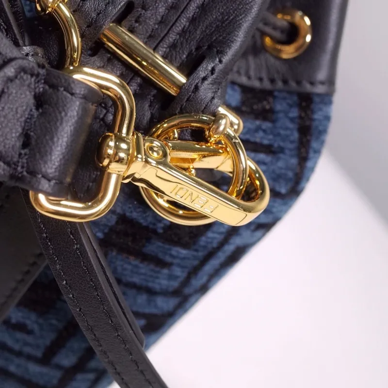 Fendi Blue FF Monogram Mini Bucket Bag - Image 4