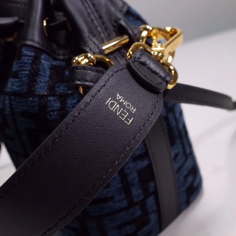 Fendi Blue FF Monogram Mini Bucket Bag - Image 5