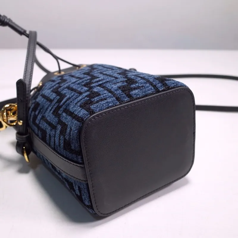 Fendi Blue FF Monogram Mini Bucket Bag - Image 6