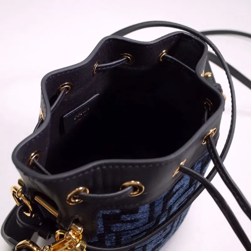 Fendi Blue FF Monogram Mini Bucket Bag - Image 7