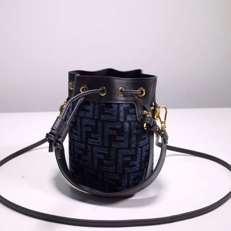 Fendi Blue FF Monogram Mini Bucket Bag - Image 9