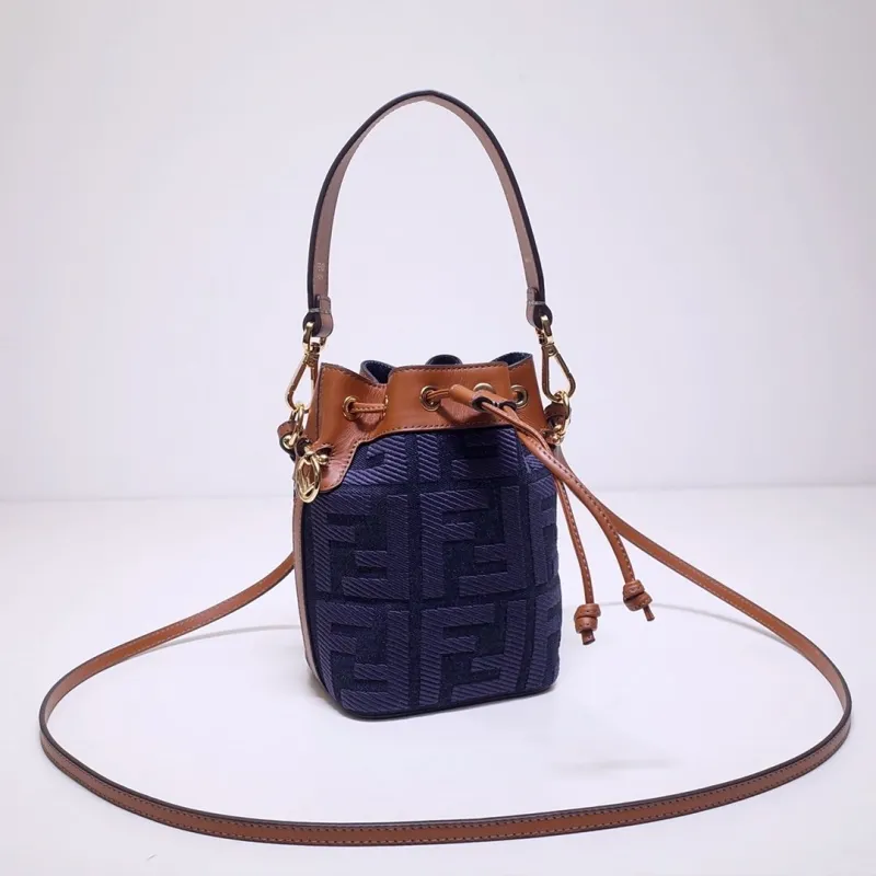 Fendi Navy Brown Mini Bucket Bag