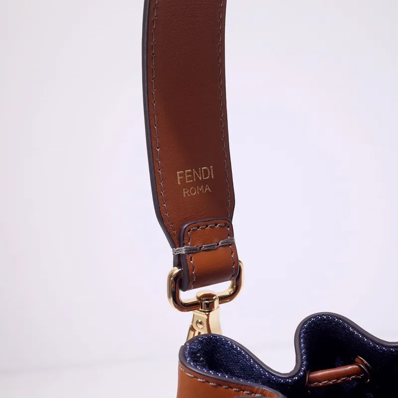 Fendi Navy Brown Mini Bucket Bag - Image 4
