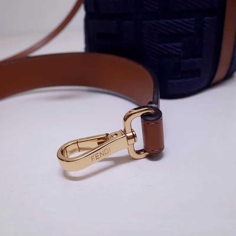 Fendi Navy Brown Mini Bucket Bag - Image 5