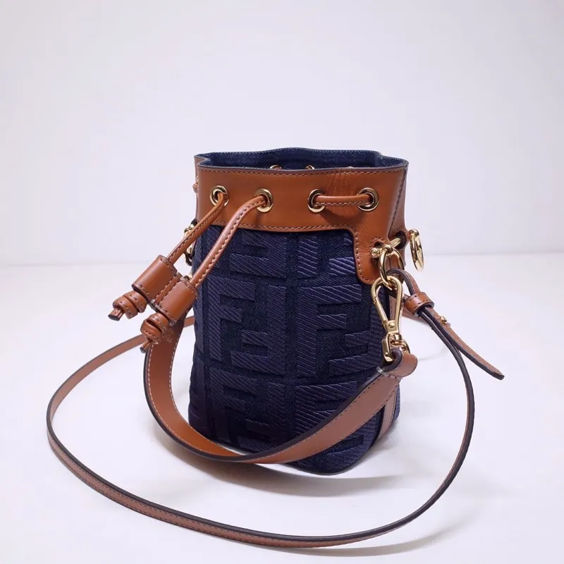 Fendi Navy Brown Mini Bucket Bag - Image 6