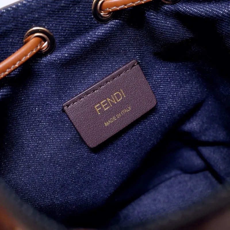 Fendi Navy Brown Mini Bucket Bag - Image 8