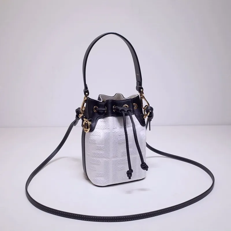 Fendi White Black Mini Crossbody Bucket Bag