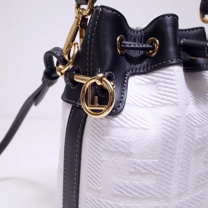 Fendi White Black Mini Crossbody Bucket Bag - Image 4