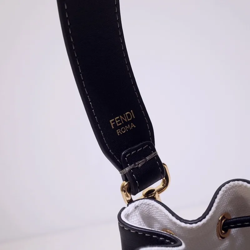 Fendi White Black Mini Crossbody Bucket Bag - Image 5