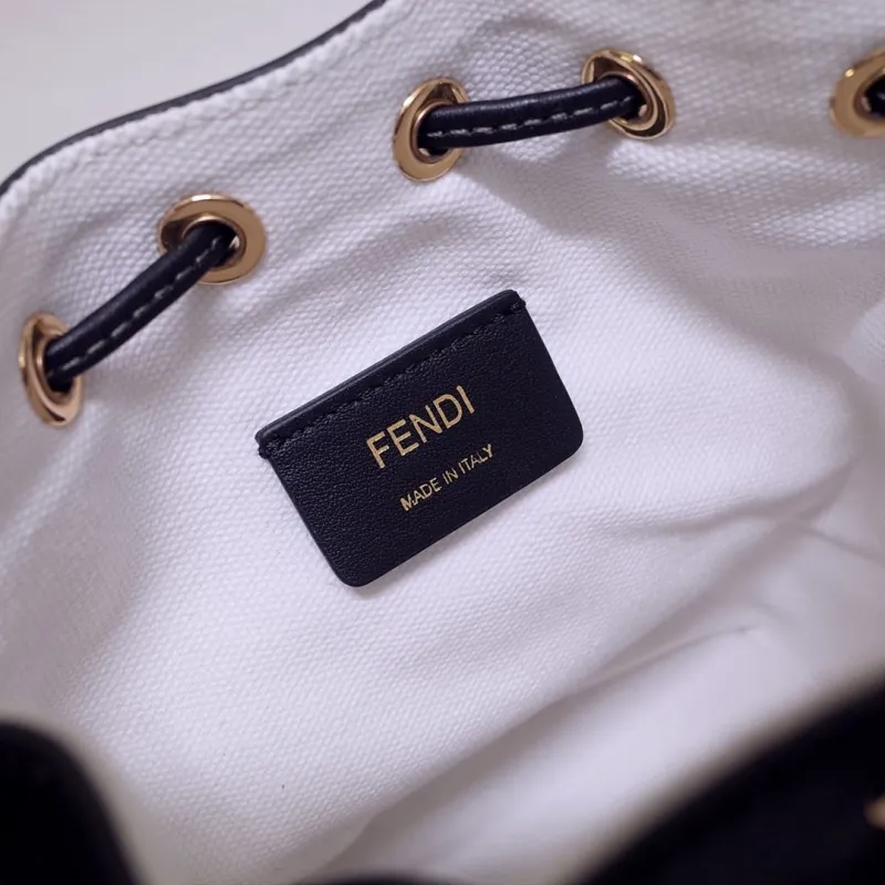 Fendi White Black Mini Crossbody Bucket Bag - Image 8