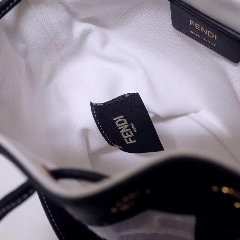 Fendi White Black Mini Crossbody Bucket Bag - Image 9