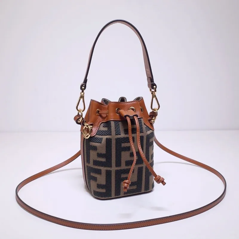 Fendi Mini Zucca Bucket Bag Brown Leather Crossbody