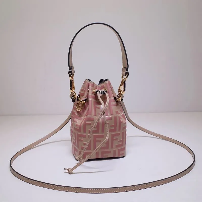 Fendi Pink Beige Leather Bucket Bag