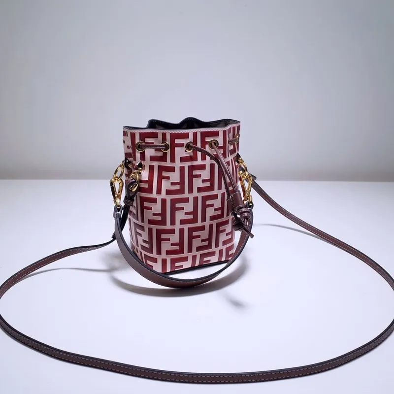 Fendi Red FF Pattern Mini Bucket Bag - Image 3