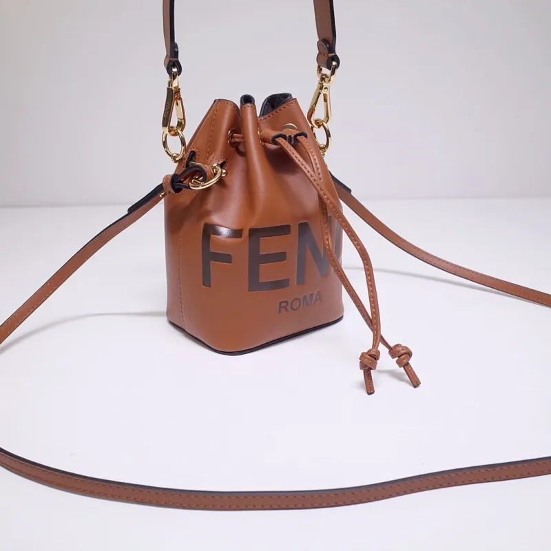 Alternative view of Fendi Brown Leather Bucket Crossbody Bag