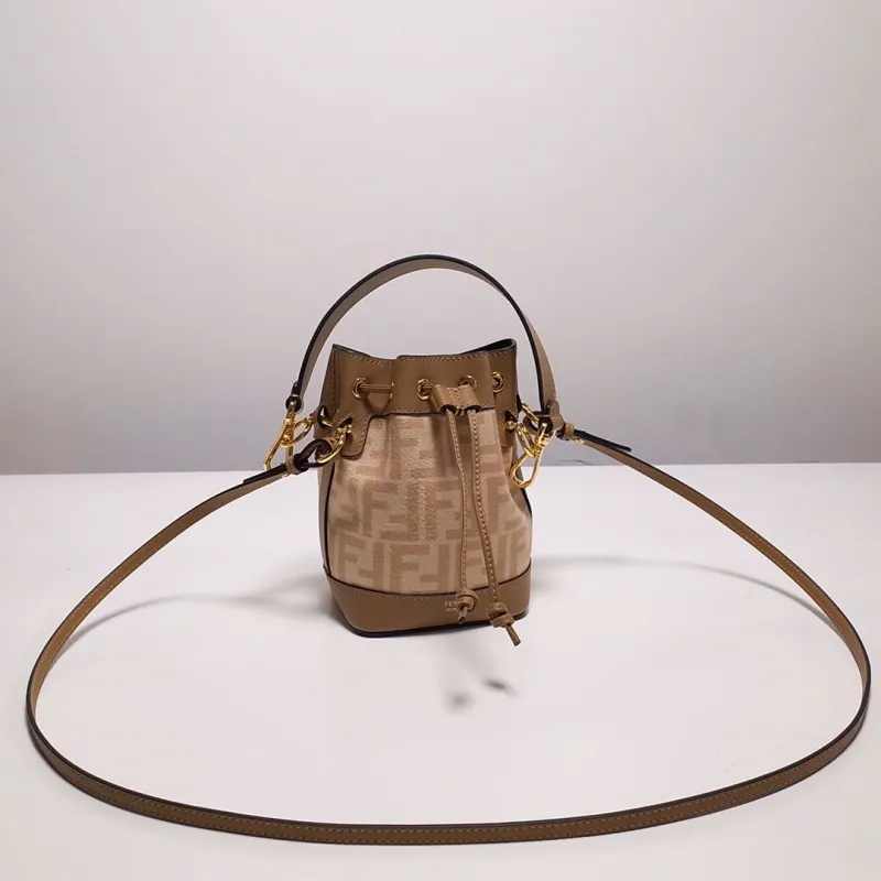 Fendi FF Monogram Crossbody Bucket Bag Beige Tan 44