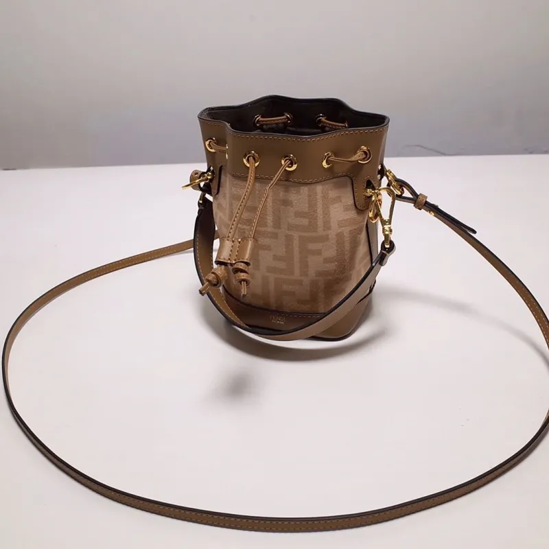 Alternative view of Fendi FF Monogram Crossbody Bucket Bag Beige Tan 44