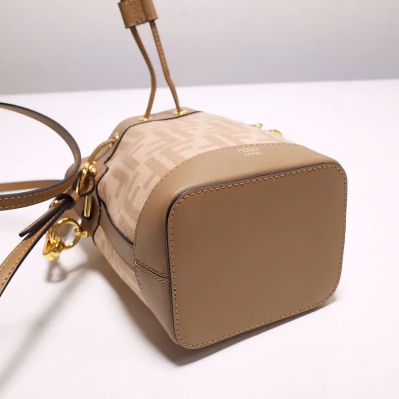 Fendi FF Monogram Crossbody Bucket Bag Beige Tan 44 - Image 4