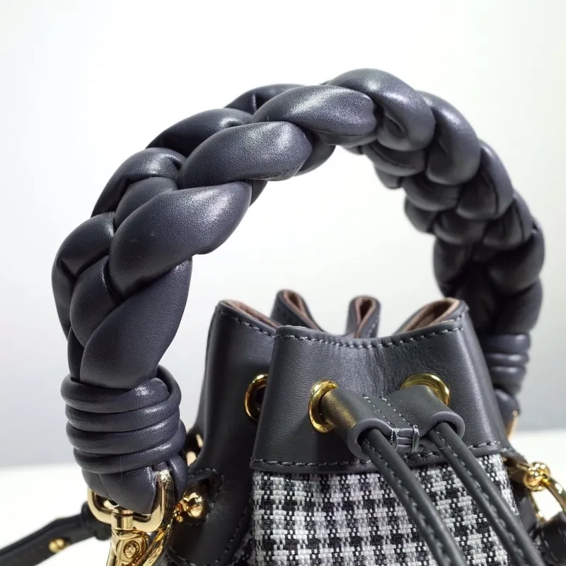 Fendi Houndstooth Bucket Bag Dark Gray Leather - Image 3
