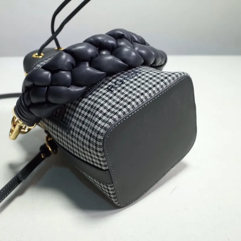 Fendi Houndstooth Bucket Bag Dark Gray Leather - Image 7