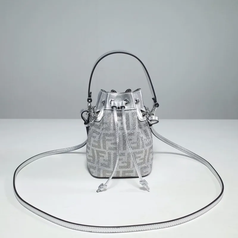 Fendi Silver Crystal Embellished Bucket Bag