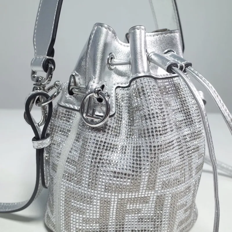 Fendi Silver Crystal Embellished Bucket Bag - Image 3