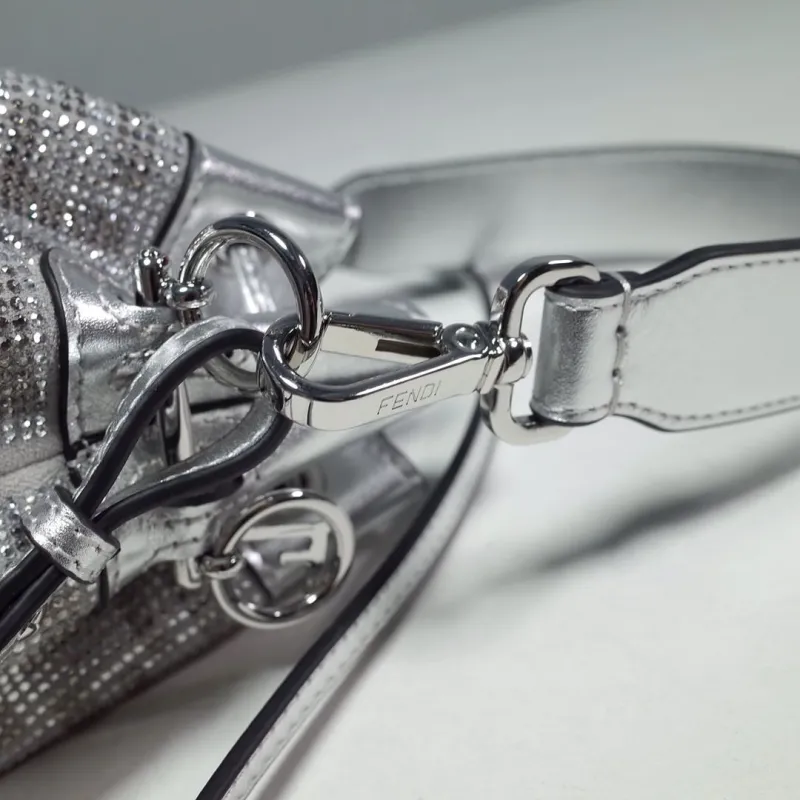 Fendi Silver Crystal Embellished Bucket Bag - Image 5