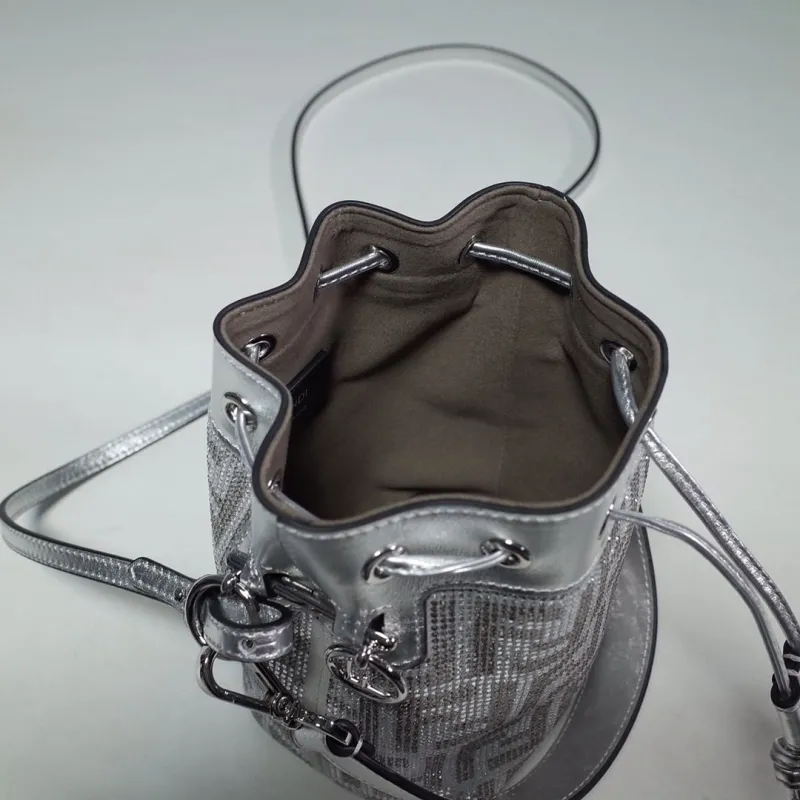 Fendi Silver Crystal Embellished Bucket Bag - Image 7