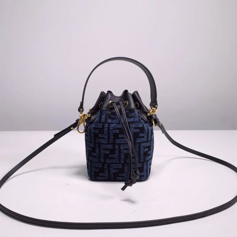 Fendi Blue Black Monogram Mini Bucket Bag 53
