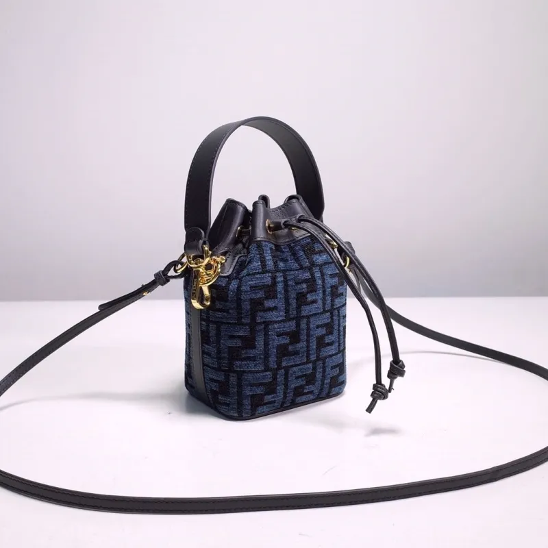 Alternative view of Fendi Blue Black Monogram Mini Bucket Bag 53
