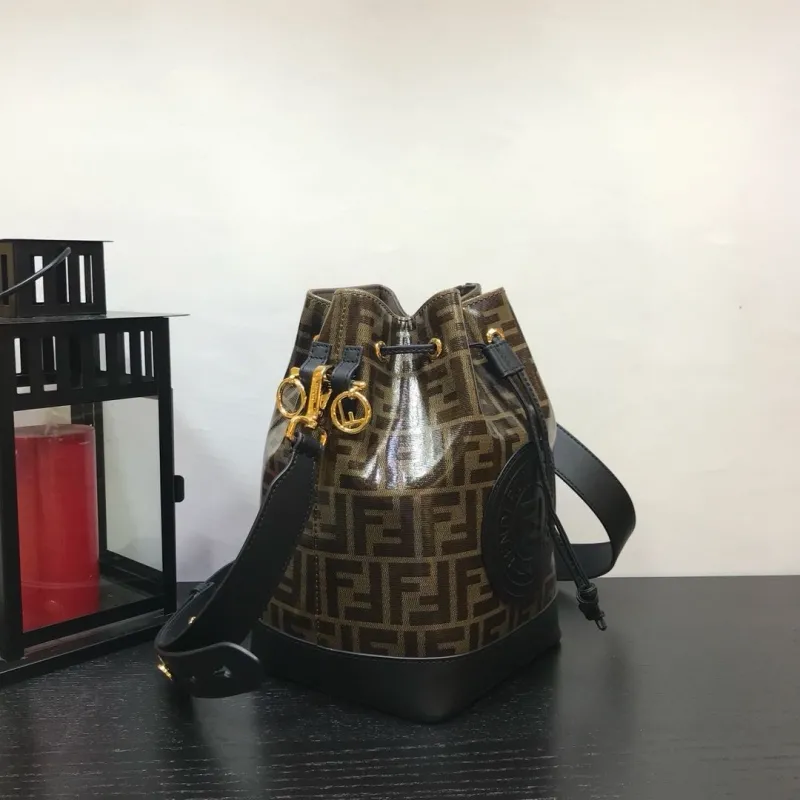 Alternative view of Fendi FF Monogram Brown Black Bucket Bag