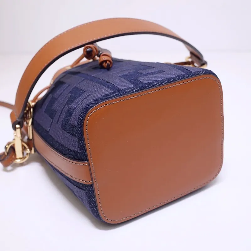 Fendi Navy Brown Mini Bucket Bag - Image 3