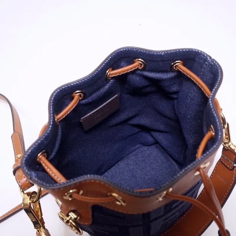 Fendi Navy Brown Mini Bucket Bag - Image 7