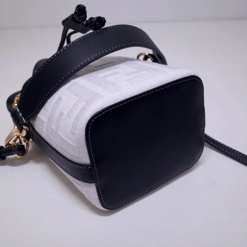 Fendi White Black Mini Crossbody Bucket Bag 57 - Image 3