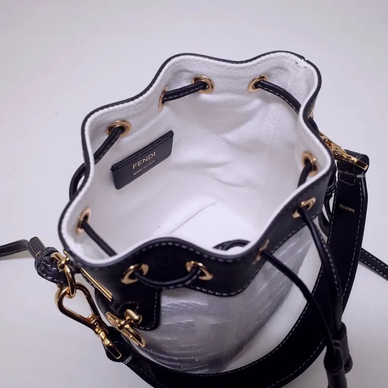 Fendi White Black Mini Crossbody Bucket Bag 57 - Image 7