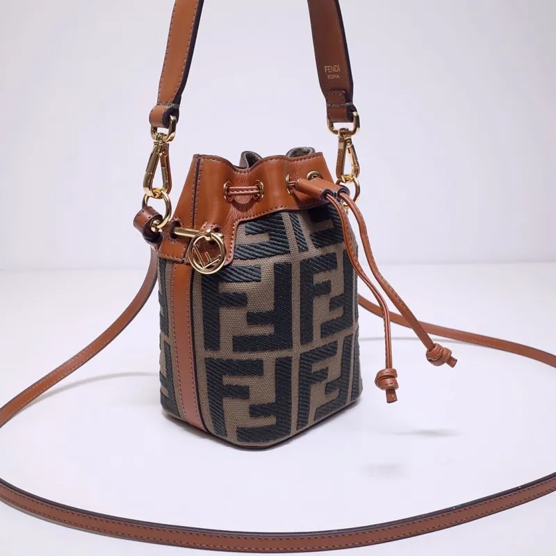 Alternative view of Fendi Mini FF Monogram Bucket Bag Tan Brown