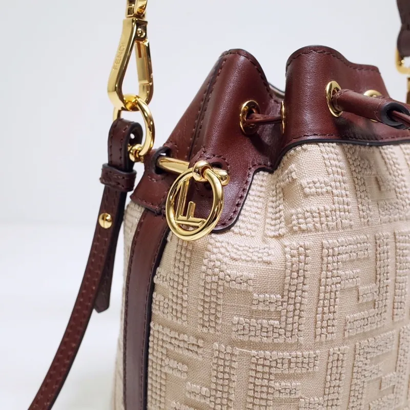 Fendi Beige Brown Mini Bucket Bag - Image 5