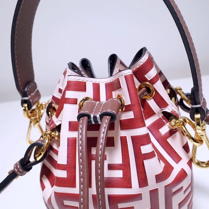 Fendi Red FF Pattern Bucket Bag 63 - Image 5