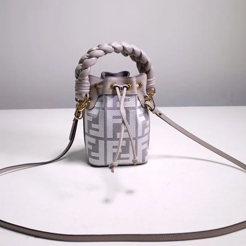 Fendi Light Gray Mini Crossbody Bucket Bag