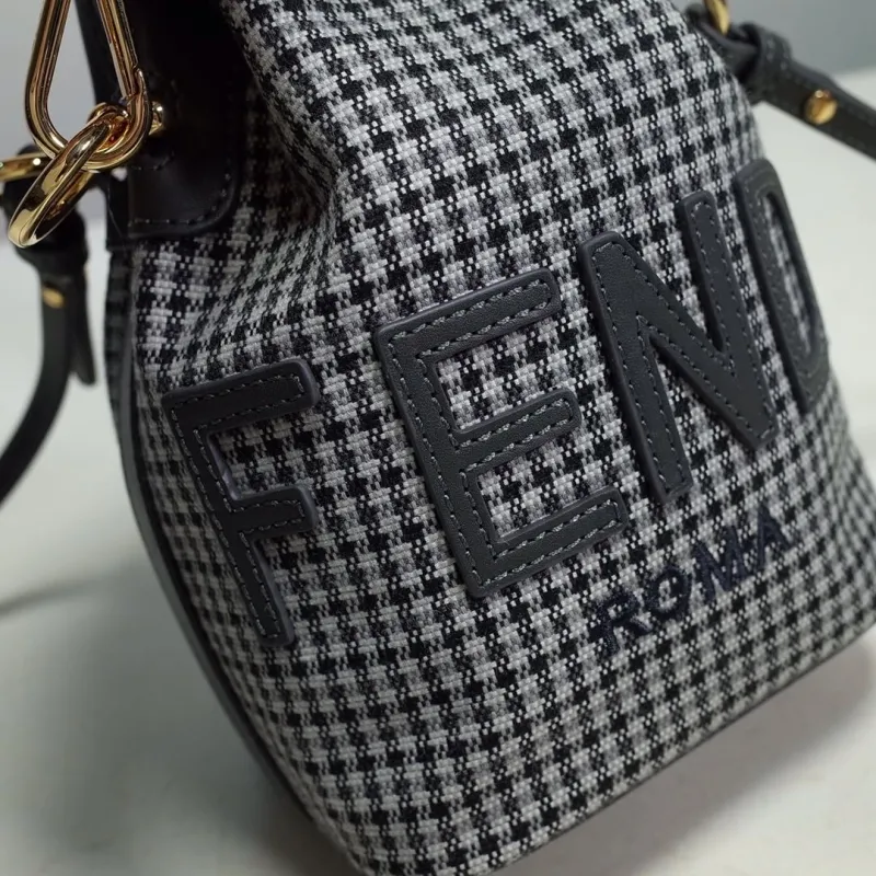 Alternative view of Fendi Black White Houndstooth Crossbody Bucket Bag