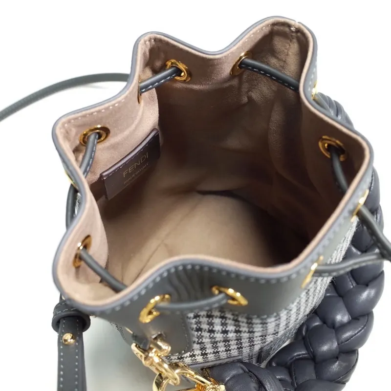 Fendi Black White Houndstooth Crossbody Bucket Bag - Image 9
