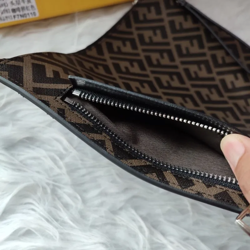 Fendi Brown FF Monogram Clutch Bag with Red Stripe - Image 6