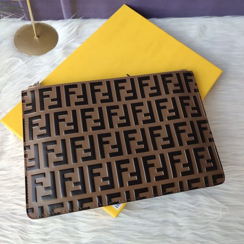 Fendi Brown FF Pattern Clutch Bag - Image 6