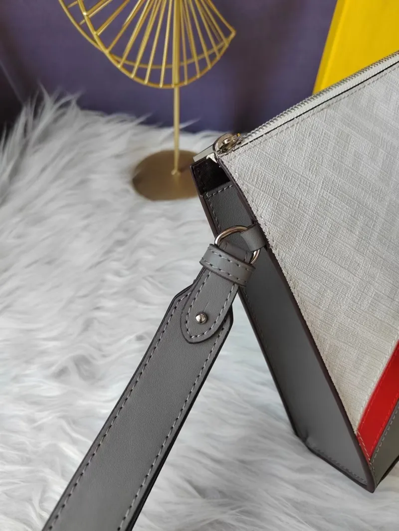 Fendi Gray Red Stripe Leather Wristlet Clutch Bag F7VA491 - Image 6