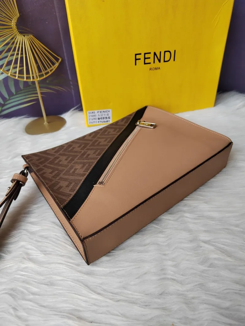 Fendi FF Pattern Brown Beige Clutch Bag F7VA491 - Image 3