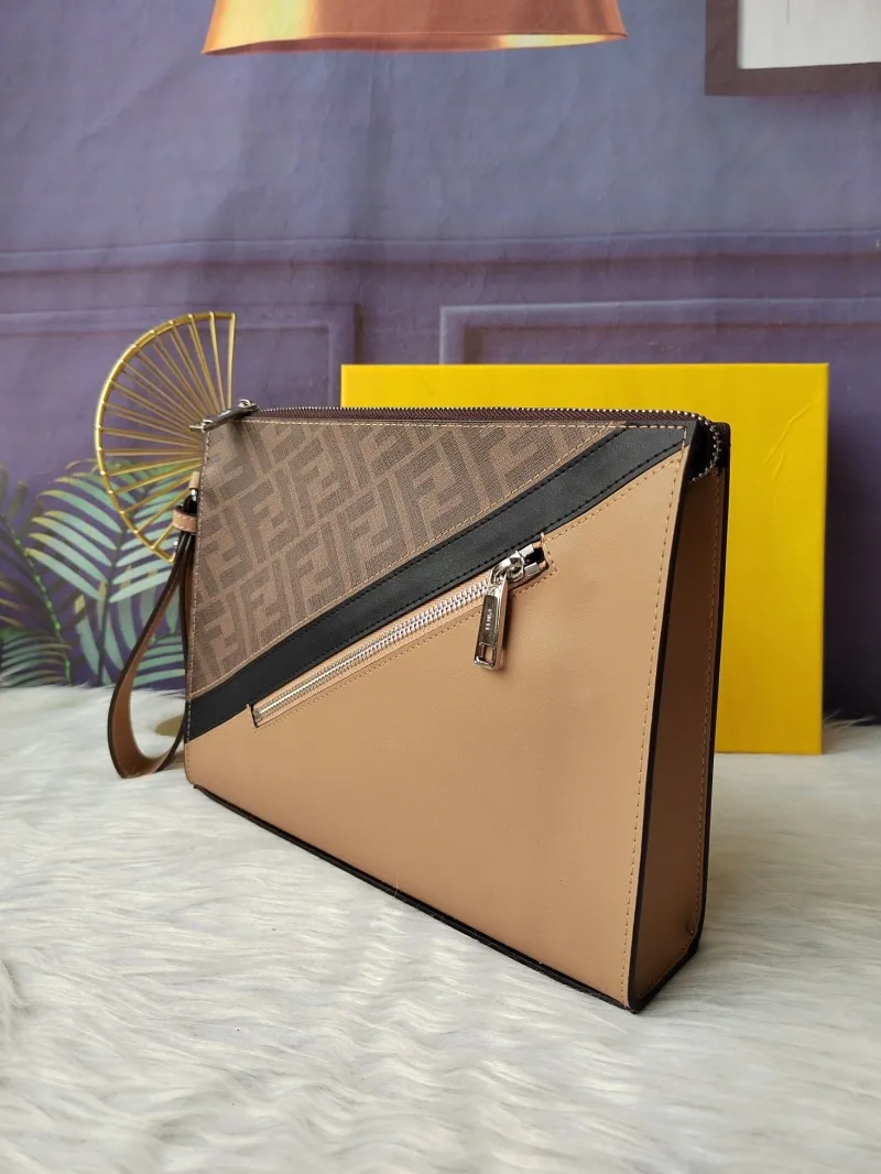 Fendi FF Pattern Brown Beige Clutch Bag F7VA491 - Image 4
