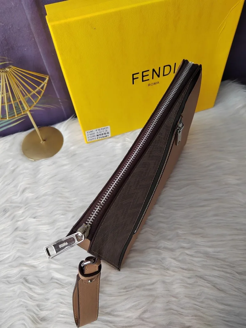 Fendi FF Pattern Brown Beige Clutch Bag F7VA491 - Image 5