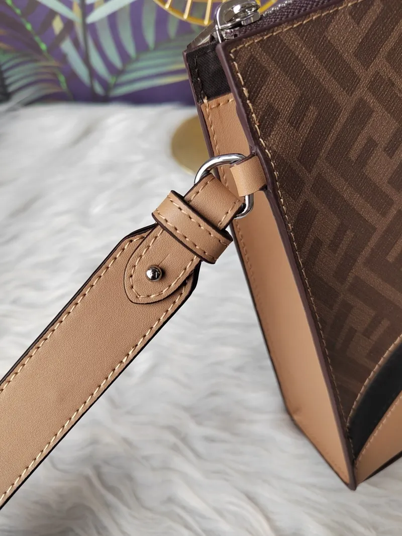 Fendi FF Pattern Brown Beige Clutch Bag F7VA491 - Image 7