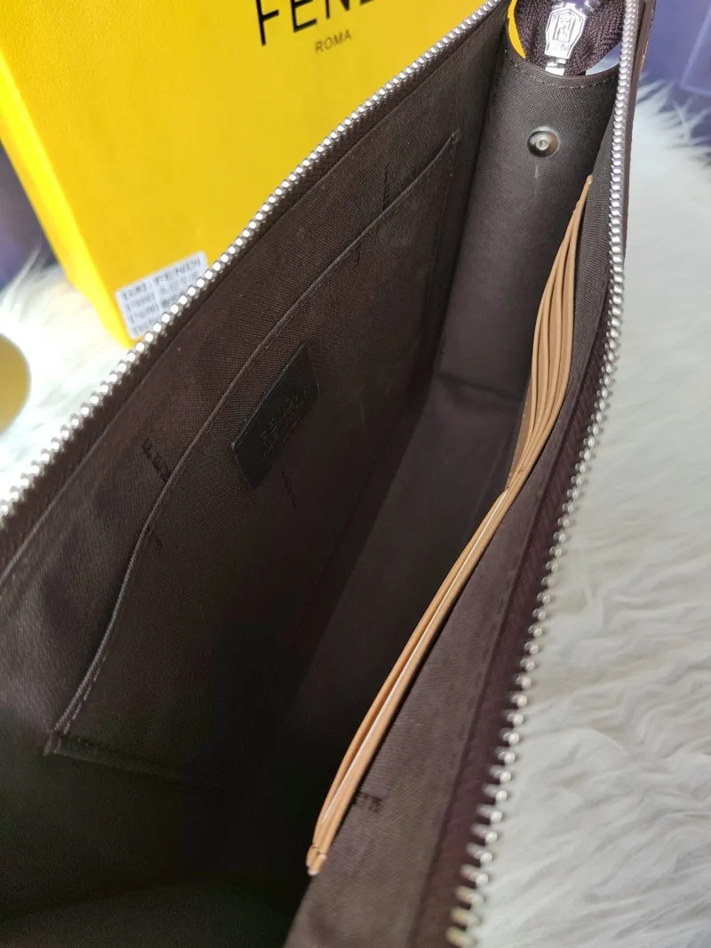 Fendi FF Pattern Brown Beige Clutch Bag F7VA491 - Image 8